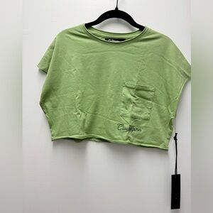 NWT Civil Regime Classic Script Slouchy Cropped Muscle Shirt, Green | Size Small